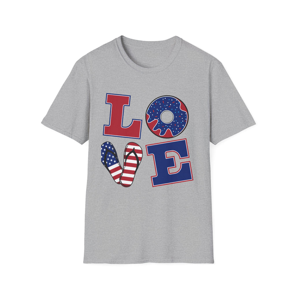 Patriotic 'LOVE' T-Shirt - USA Flag Donut 4th of July Tee