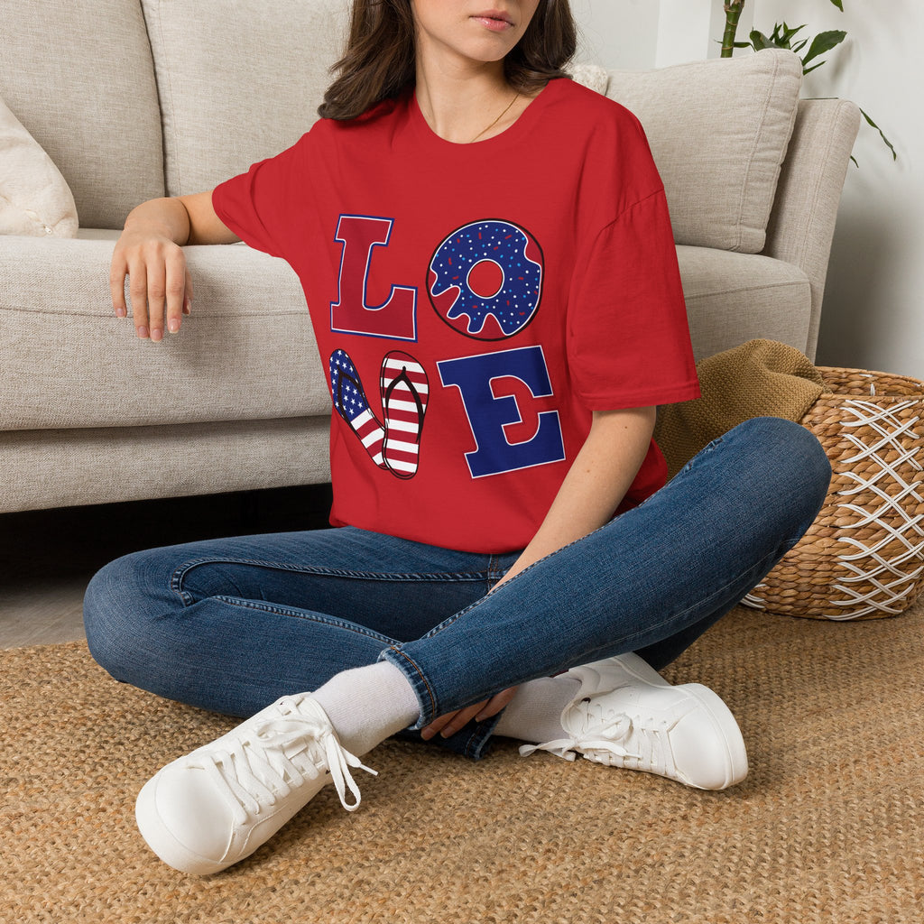 Patriotic 'LOVE' T-Shirt - USA Flag Donut 4th of July Tee