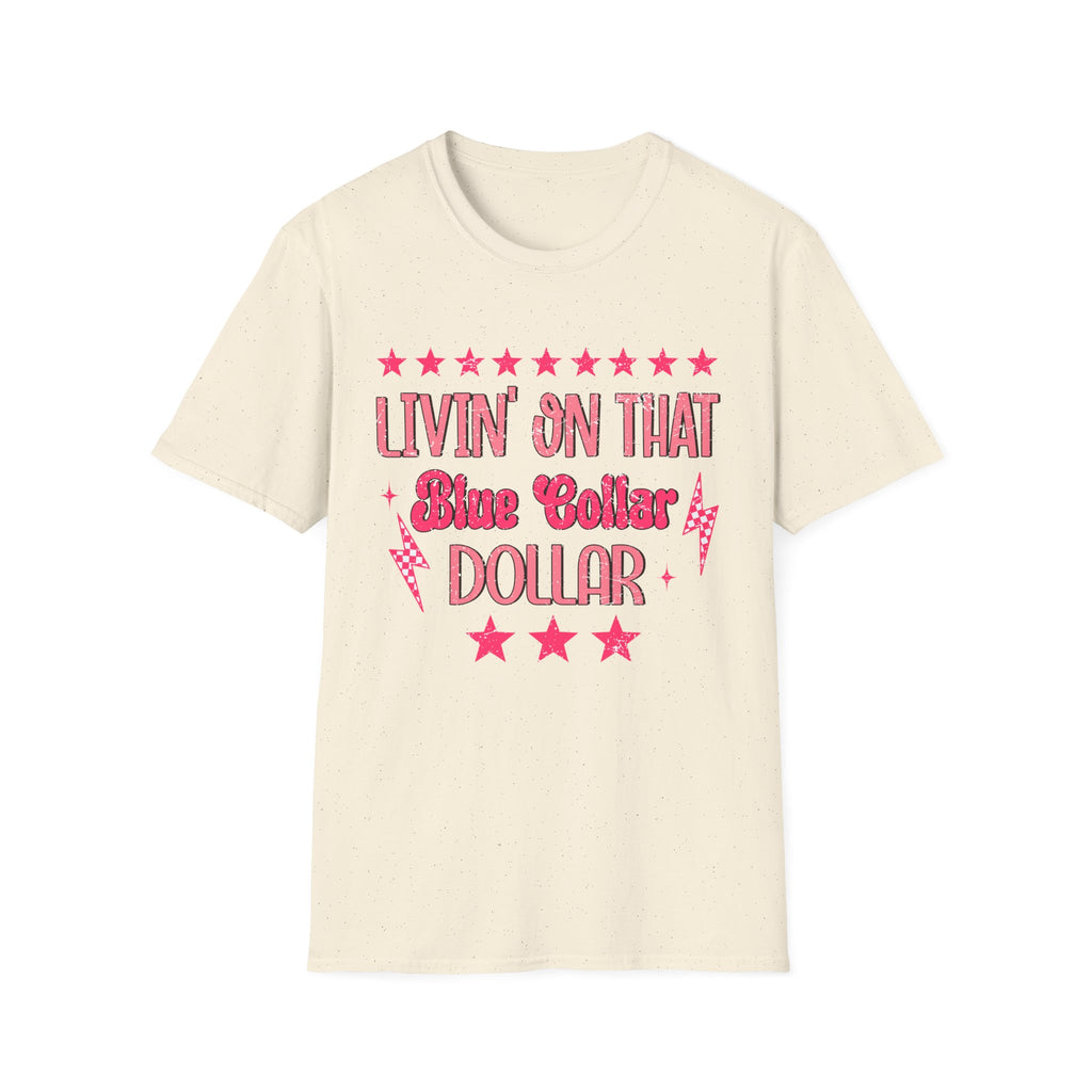 Livin' On That Blue Collar Dollar T-Shirt – Retro Pink Stars Workwear Tee