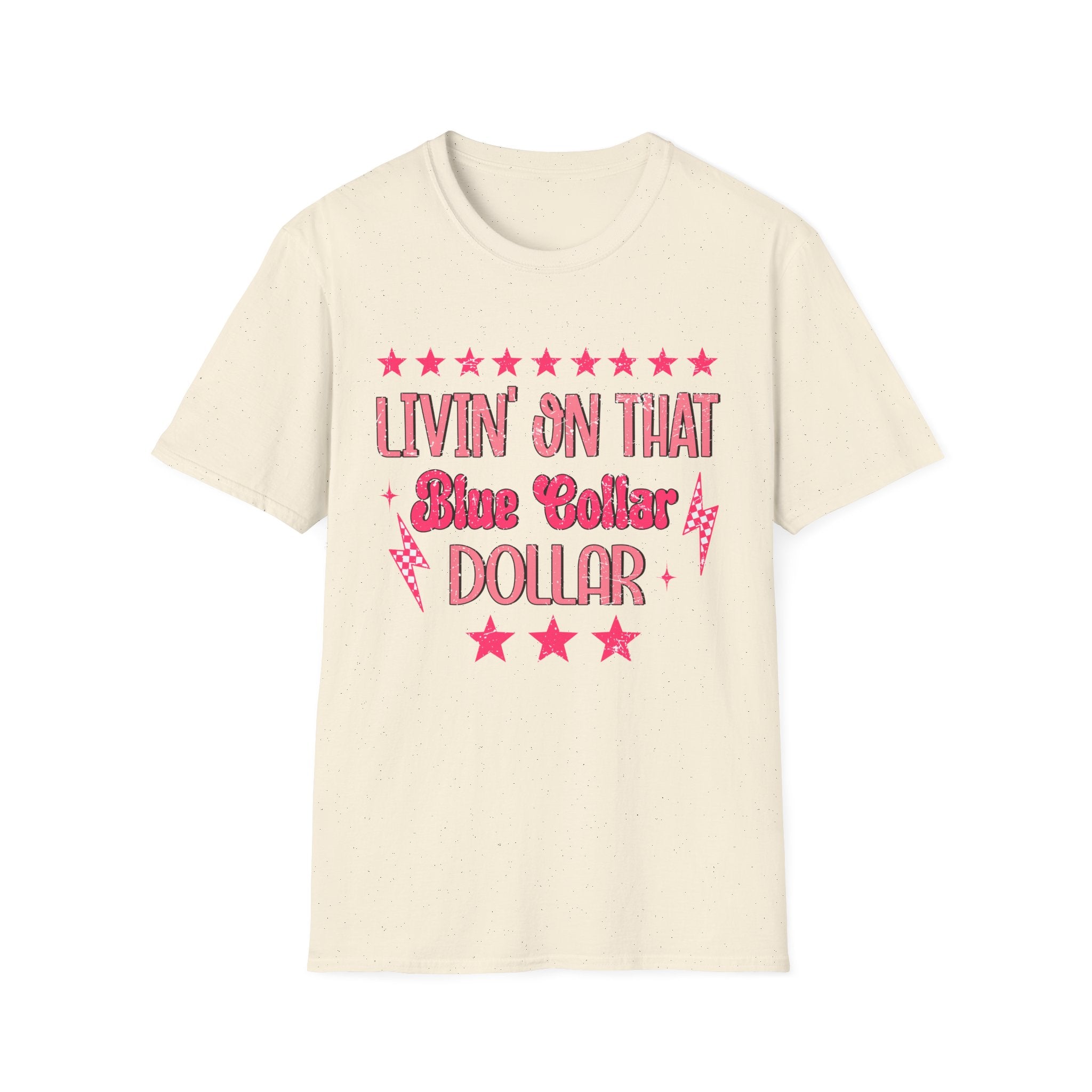 Livin' On That Blue Collar Dollar T-Shirt – Retro Pink Stars Workwear Tee