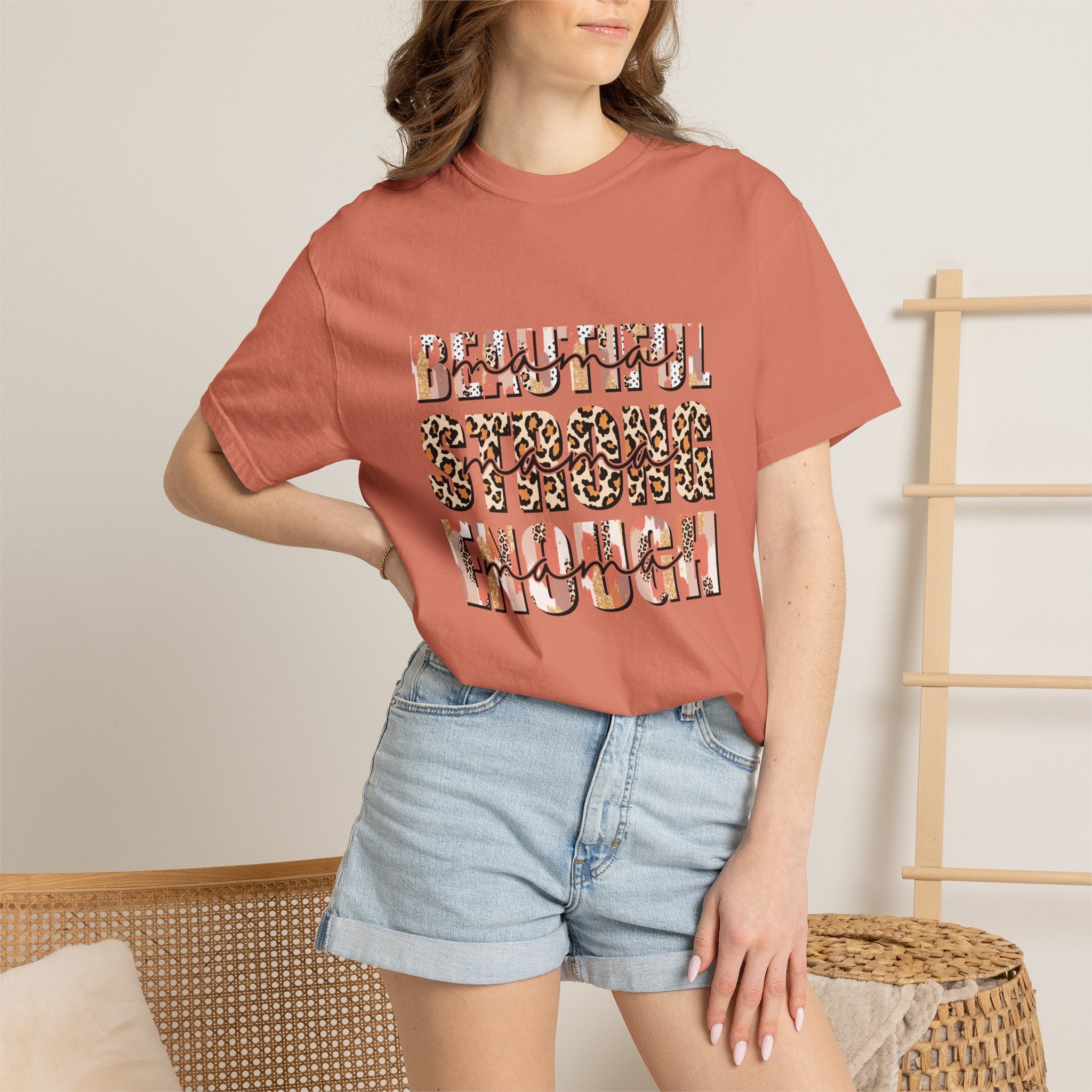 Beautiful Strong Enough T-Shirt — Leopard & Floral Empowerment Tee