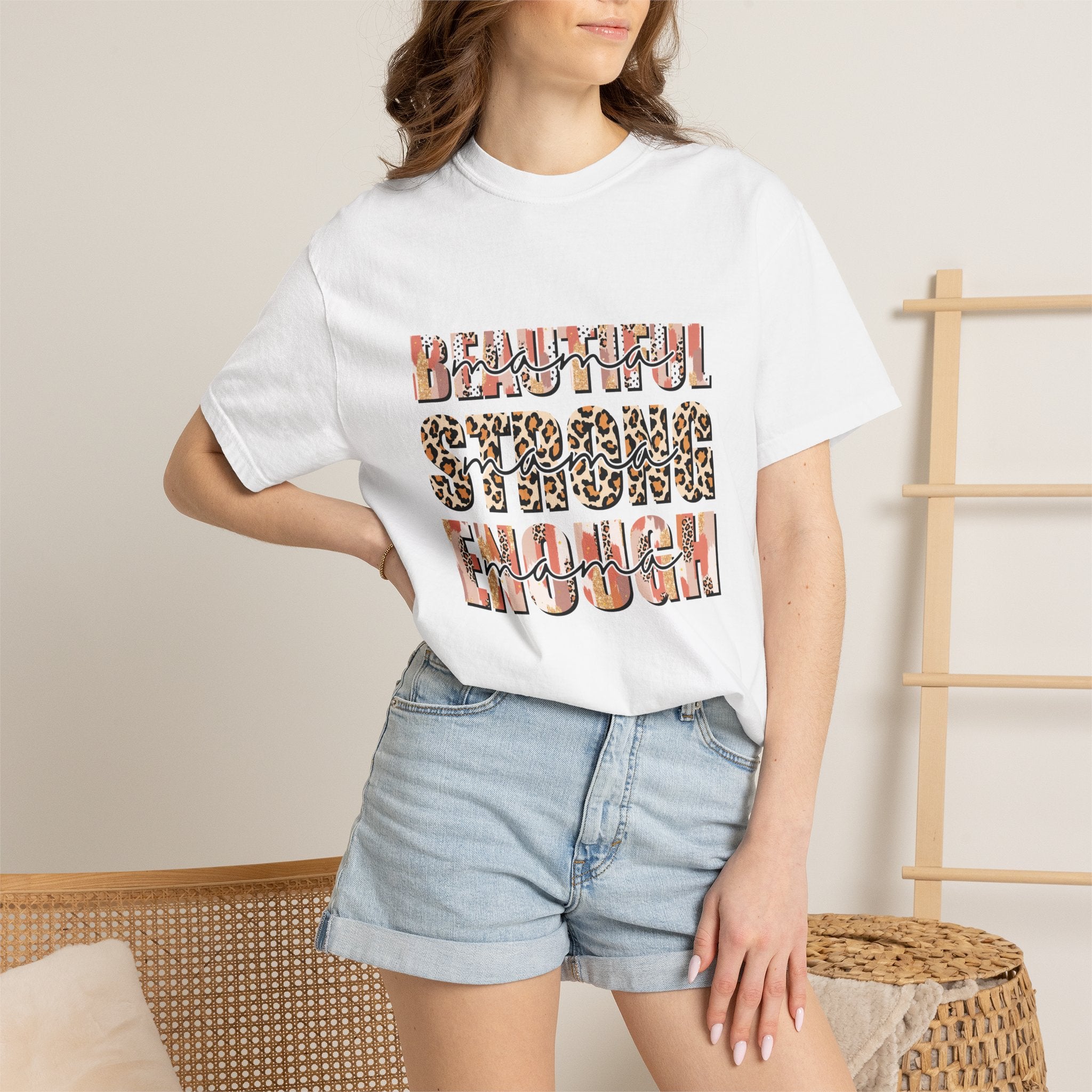 Beautiful Strong Enough T-Shirt — Leopard & Floral Empowerment Tee