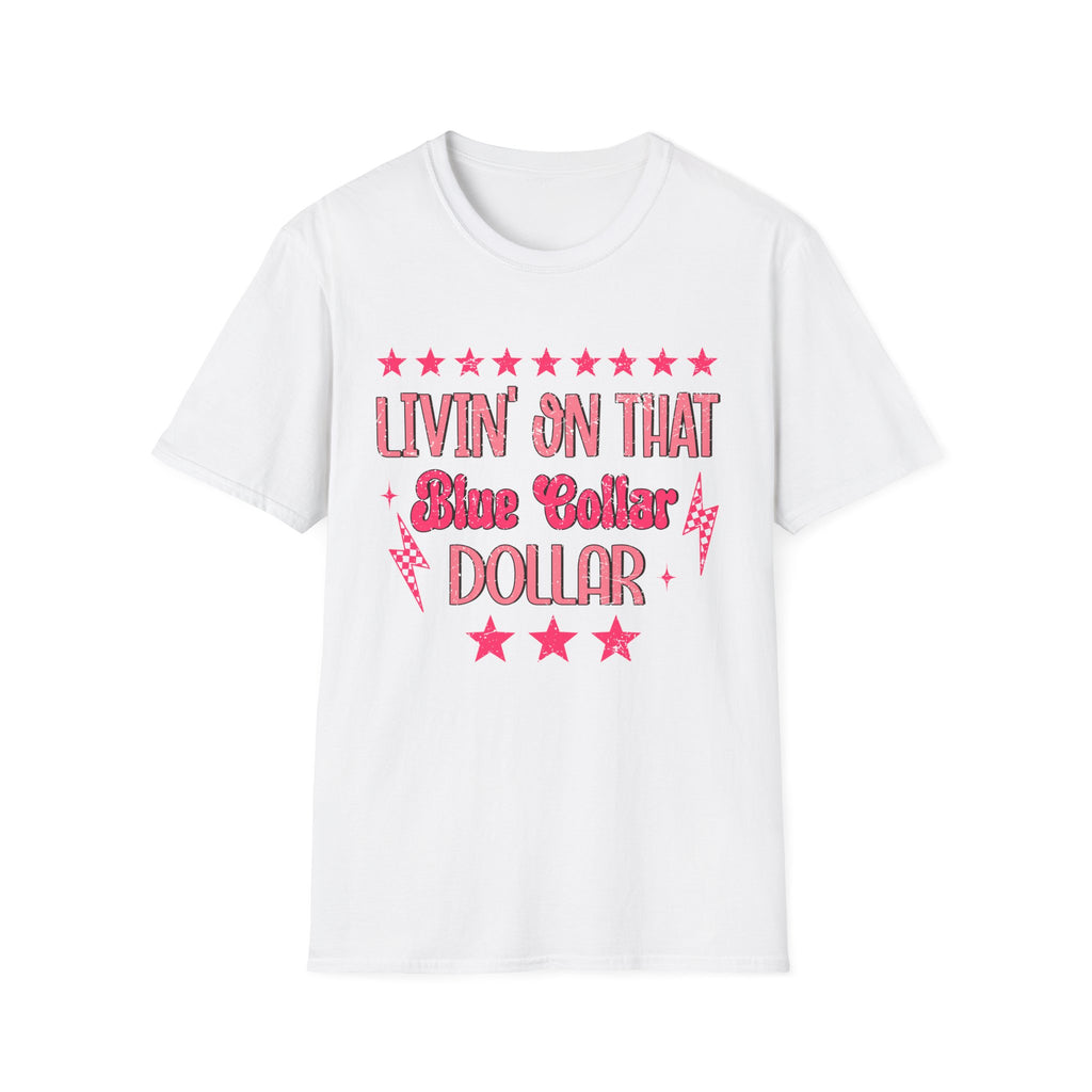 Livin' On That Blue Collar Dollar T-Shirt – Retro Pink Stars Workwear Tee