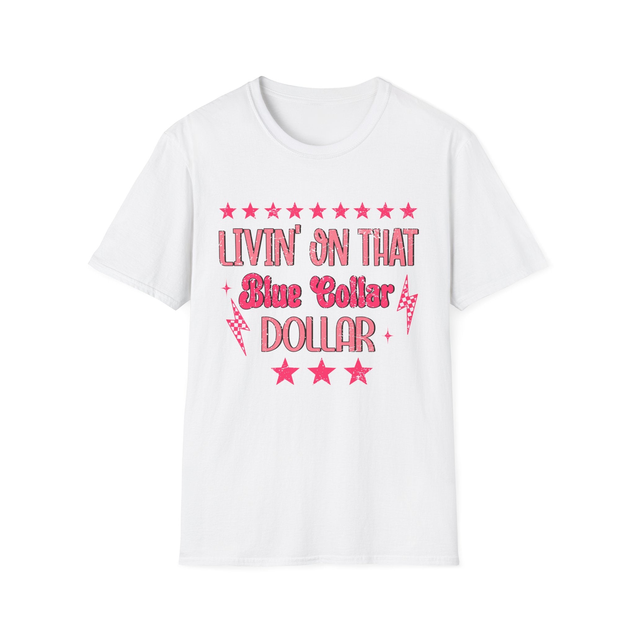 Livin' On That Blue Collar Dollar T-Shirt – Retro Pink Stars Workwear Tee