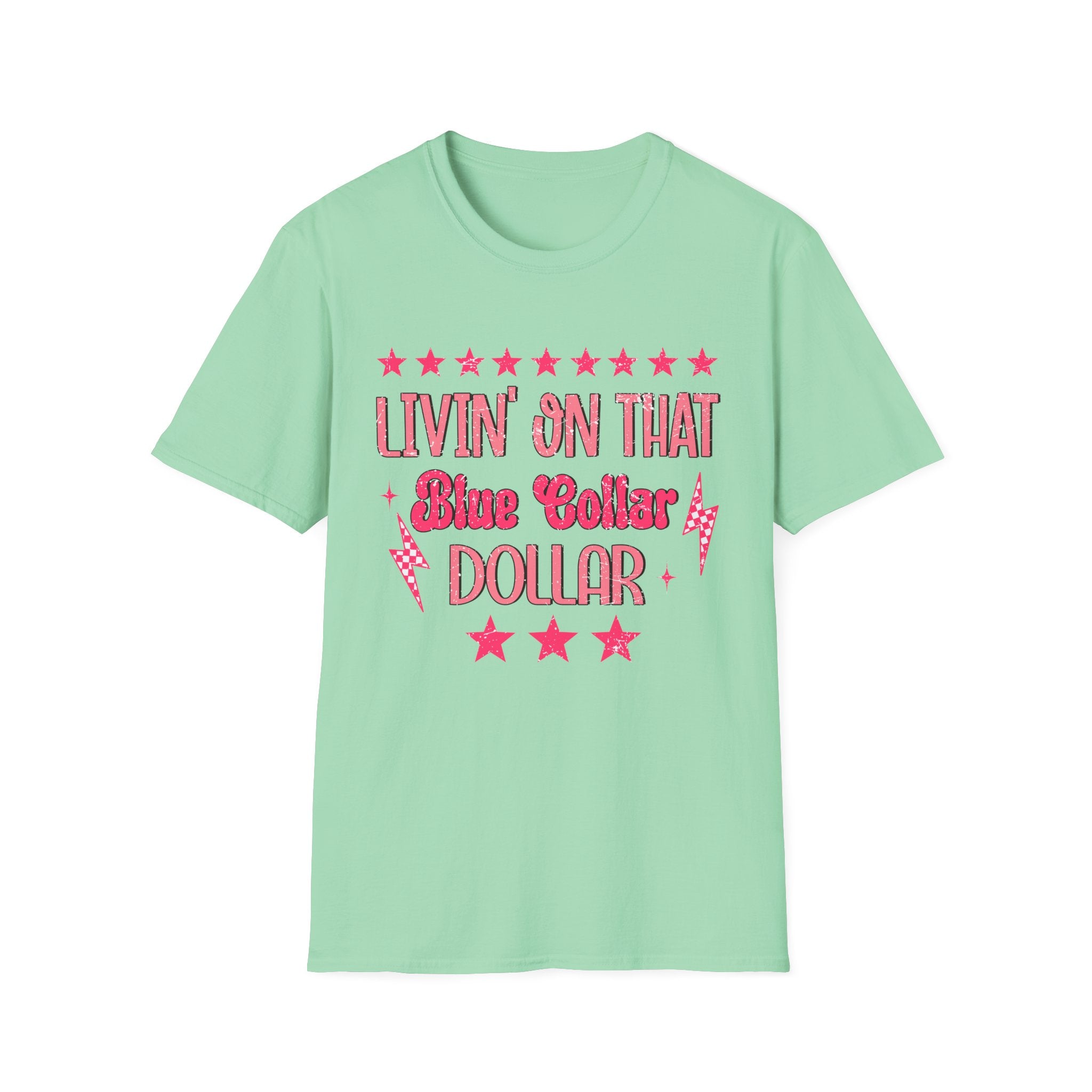 Livin' On That Blue Collar Dollar T-Shirt – Retro Pink Stars Workwear Tee