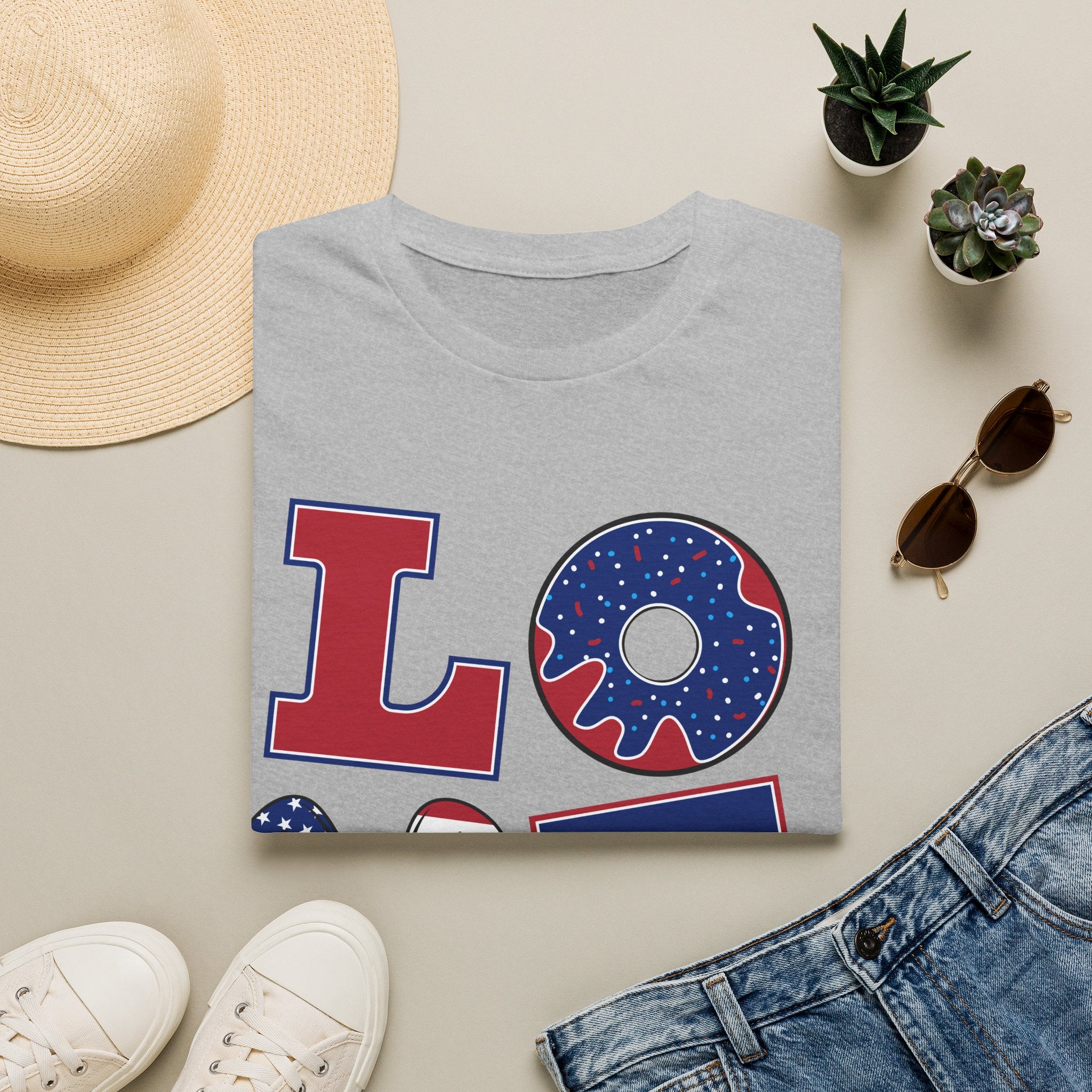 Patriotic 'LOVE' T-Shirt - USA Flag Donut 4th of July Tee