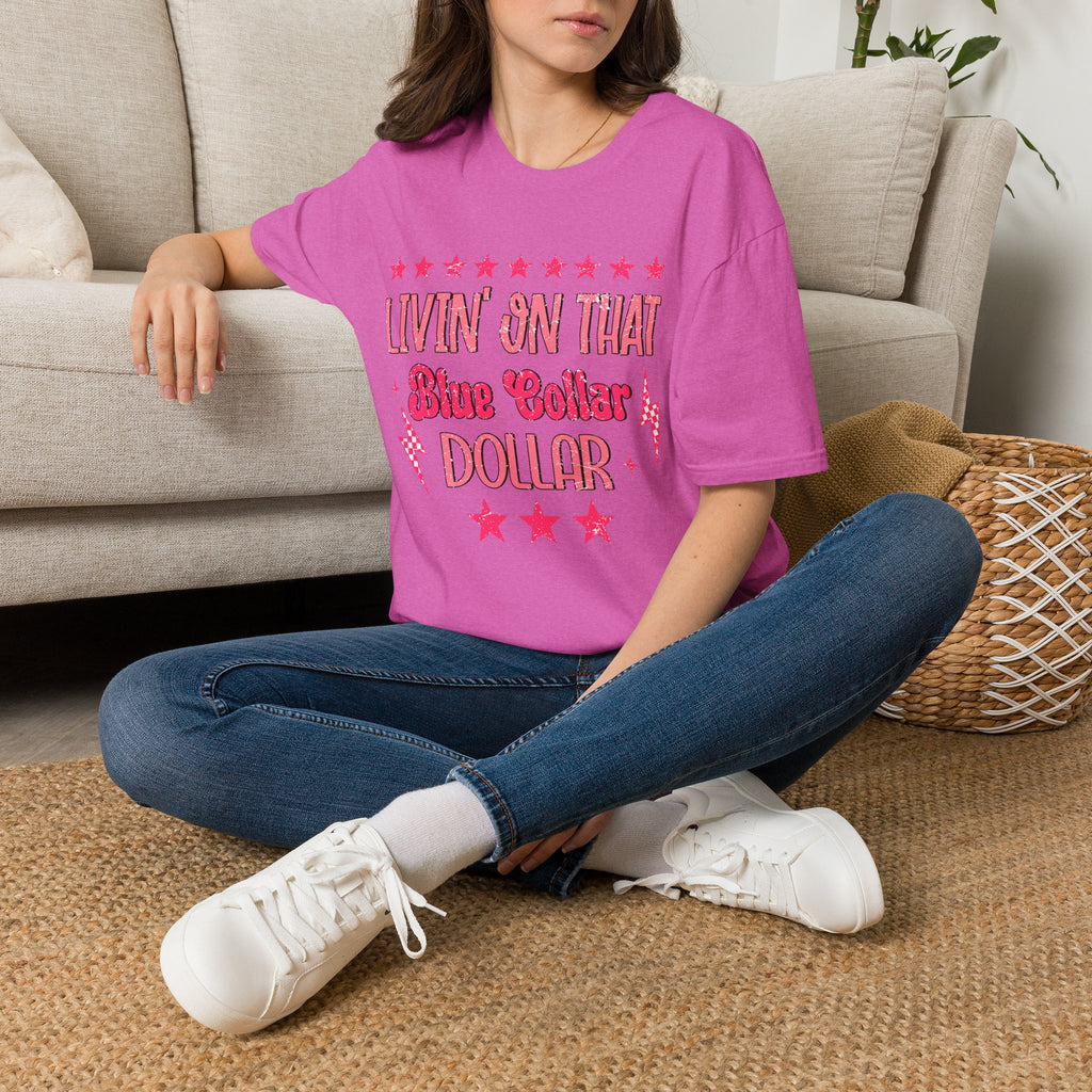 Livin' On That Blue Collar Dollar T-Shirt – Retro Pink Stars Workwear Tee