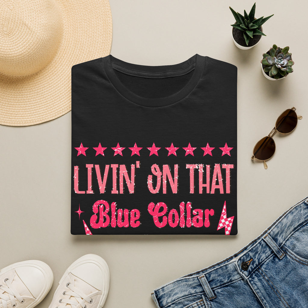 Livin' On That Blue Collar Dollar T-Shirt – Retro Pink Stars Workwear Tee