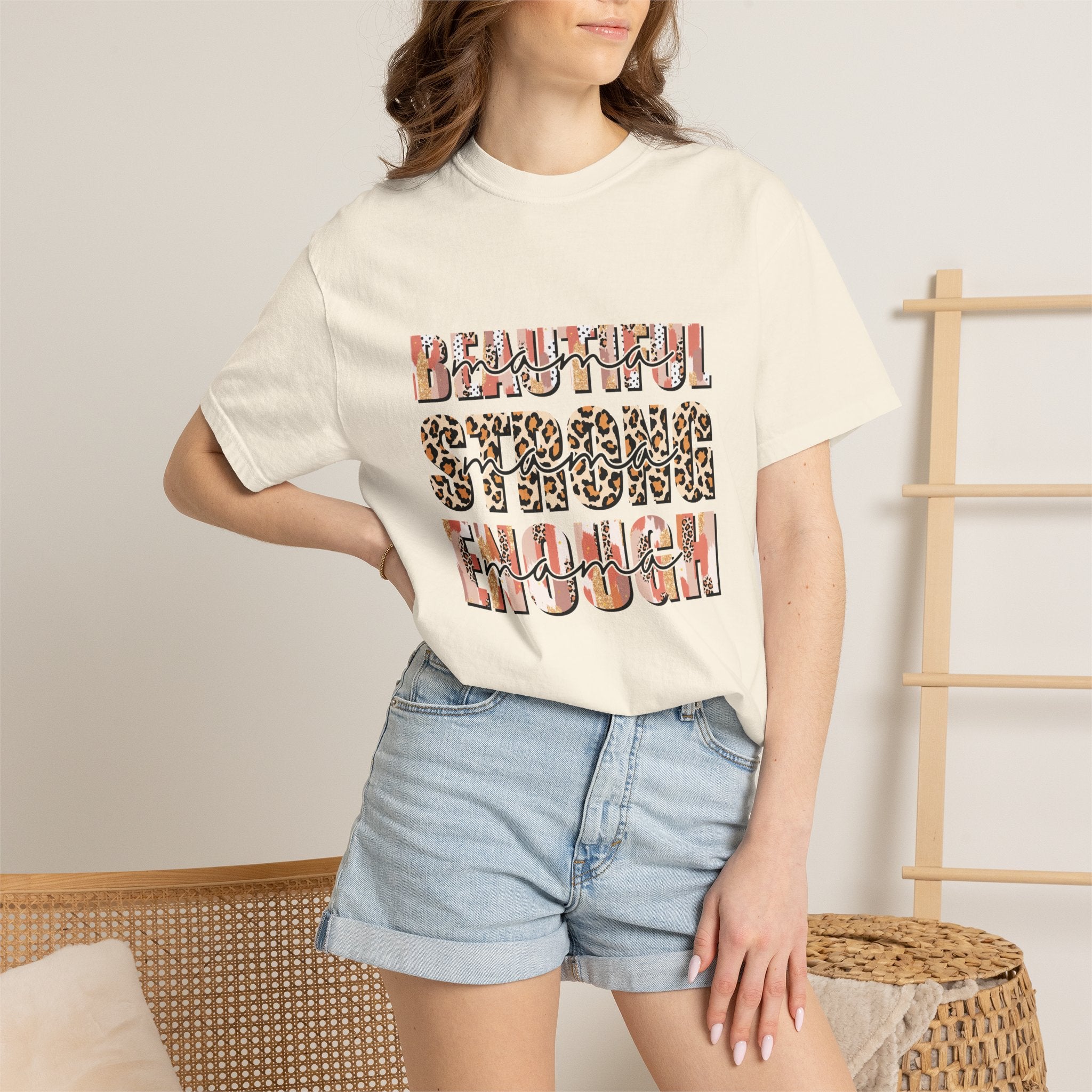 Beautiful Strong Enough T-Shirt — Leopard & Floral Empowerment Tee