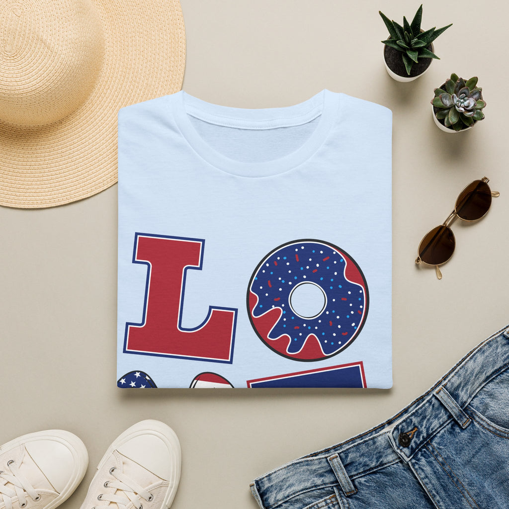 Patriotic 'LOVE' T-Shirt - USA Flag Donut 4th of July Tee
