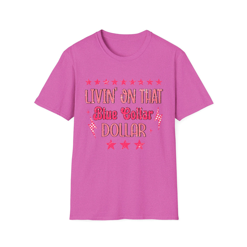 Livin' On That Blue Collar Dollar T-Shirt – Retro Pink Stars Workwear Tee