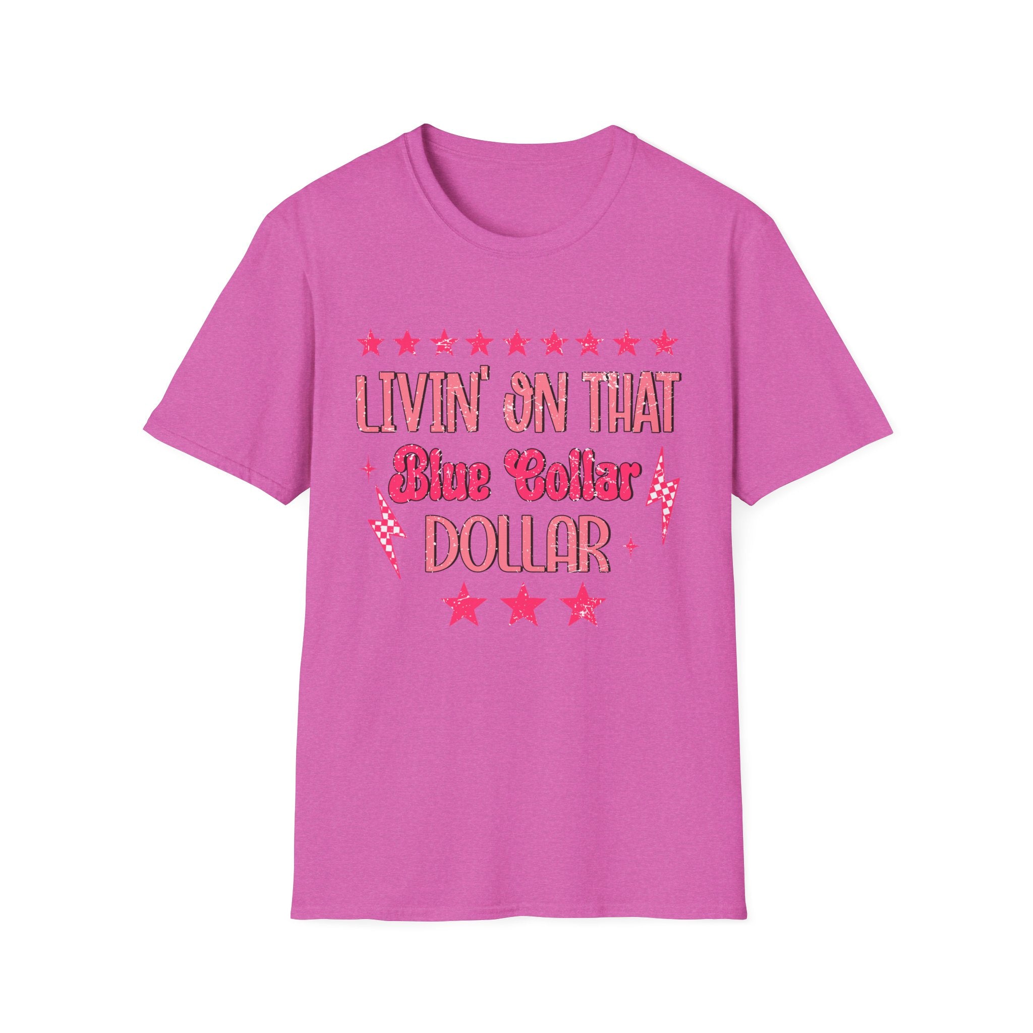 Livin' On That Blue Collar Dollar T-Shirt – Retro Pink Stars Workwear Tee