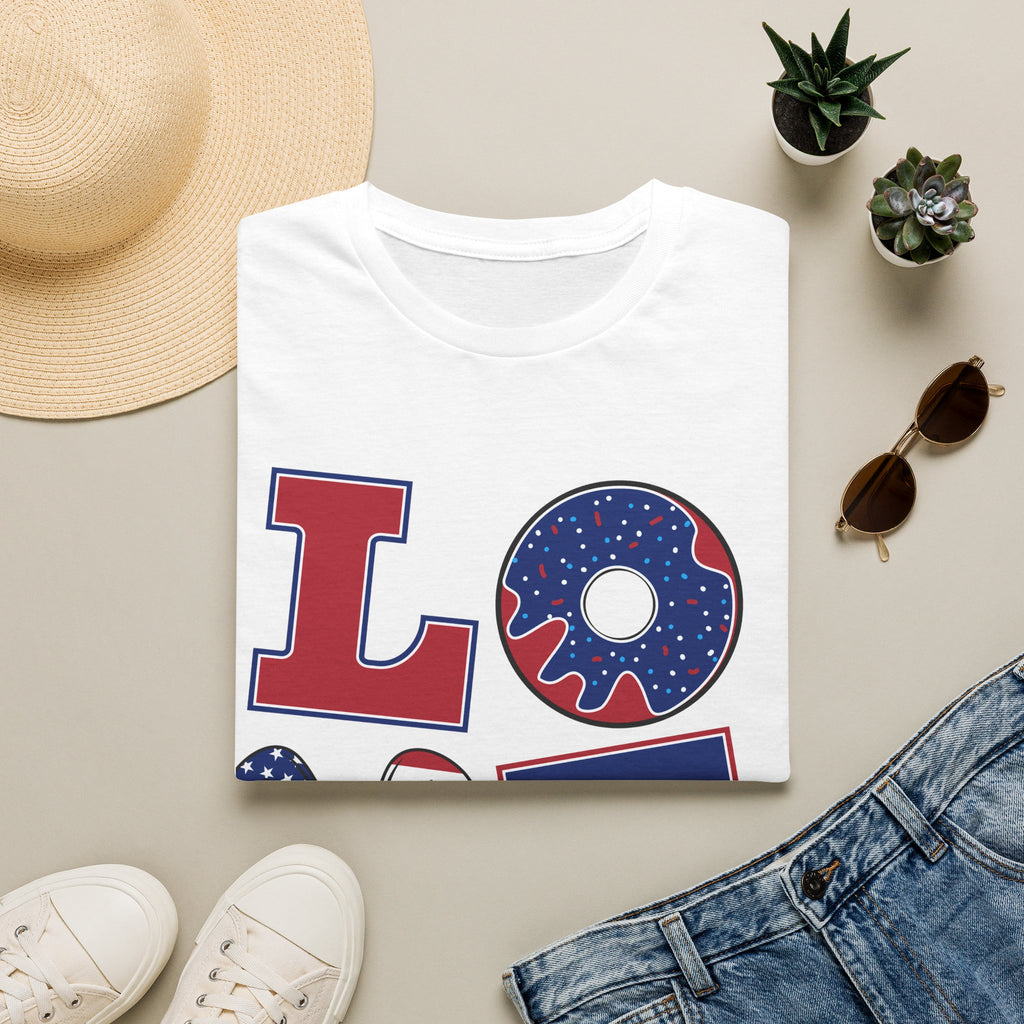 Patriotic 'LOVE' T-Shirt - USA Flag Donut 4th of July Tee