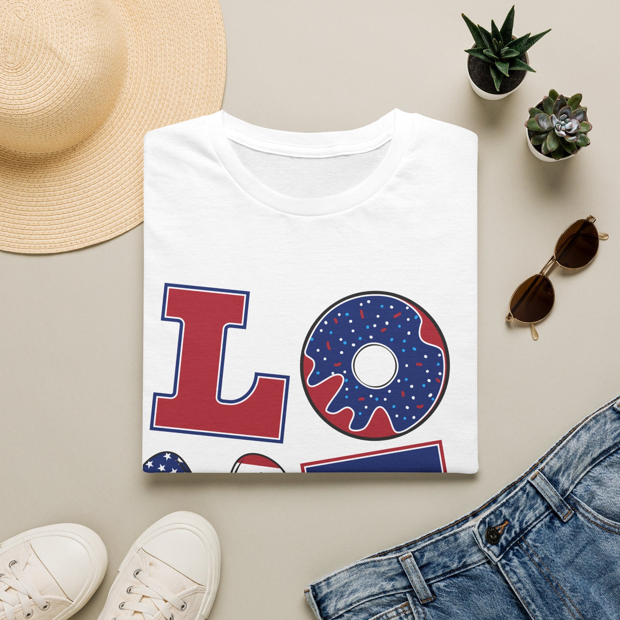 Patriotic 'LOVE' T-Shirt - USA Flag Donut 4th of July Tee
