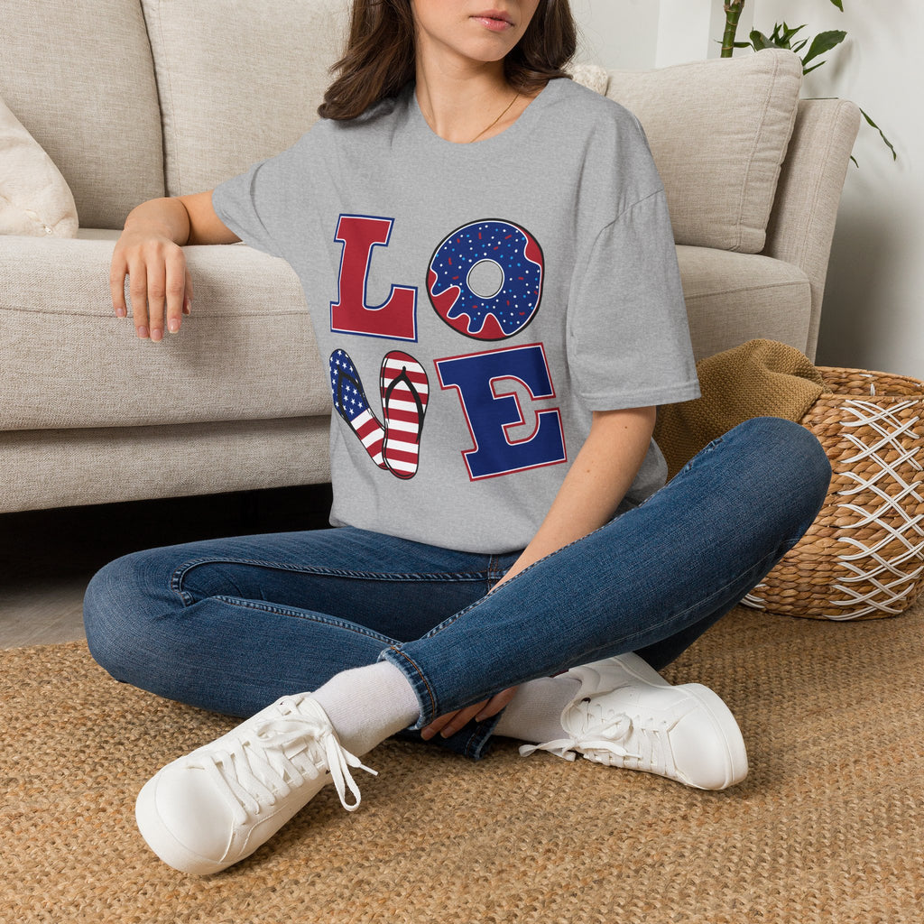 Patriotic 'LOVE' T-Shirt - USA Flag Donut 4th of July Tee