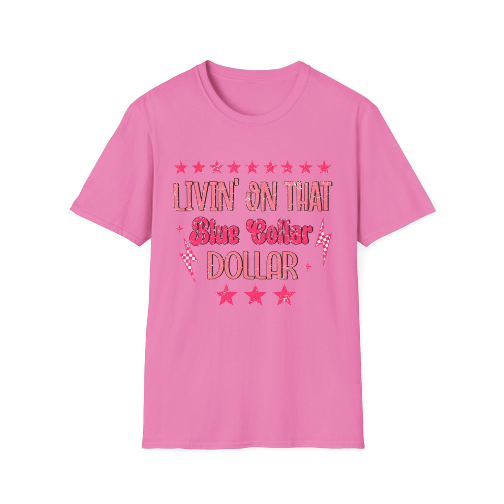 Livin' On That Blue Collar Dollar T-Shirt – Retro Pink Stars Workwear Tee