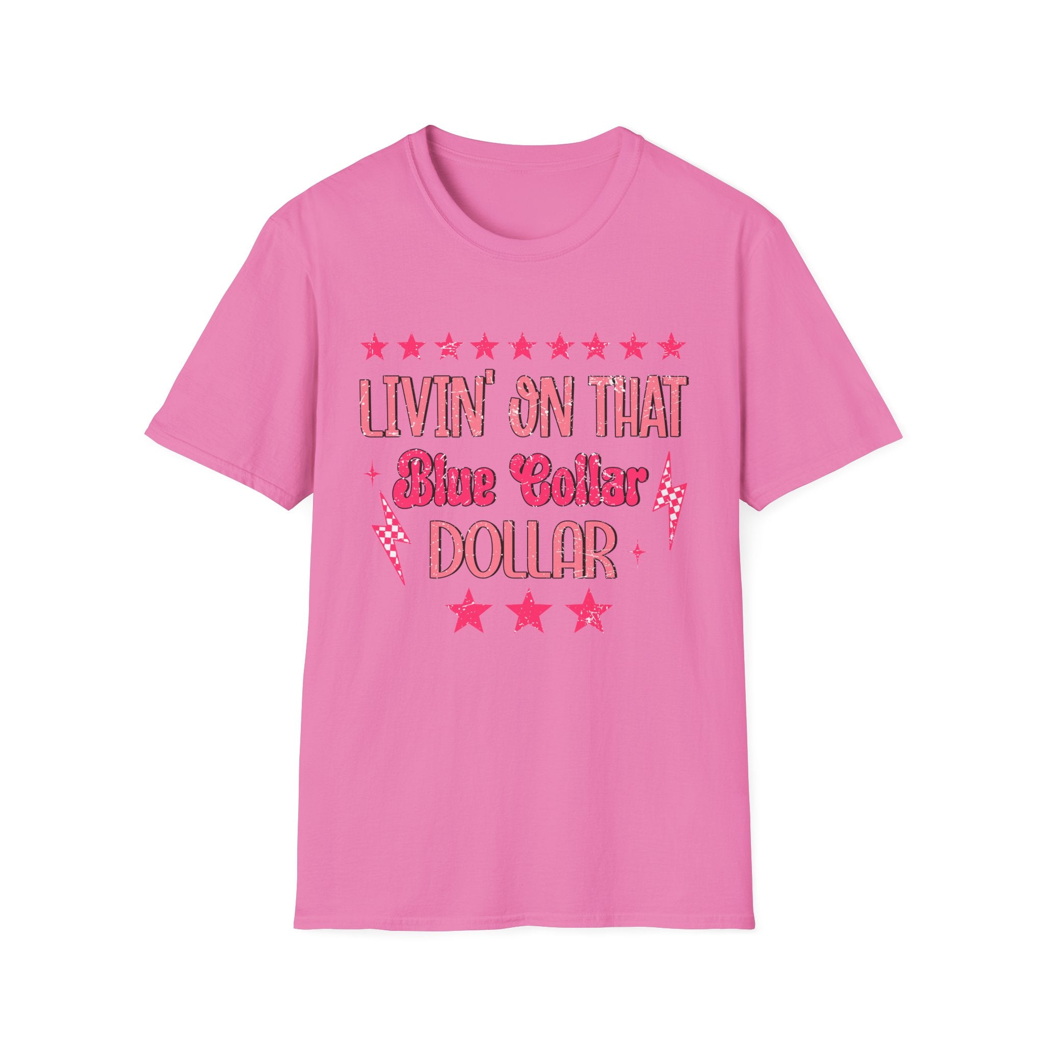Livin' On That Blue Collar Dollar T-Shirt – Retro Pink Stars Workwear Tee