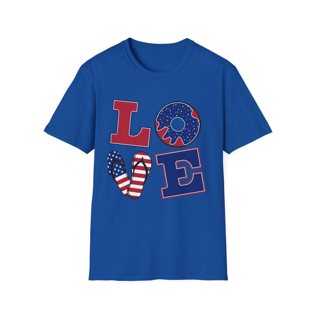 Patriotic 'LOVE' T-Shirt - USA Flag Donut 4th of July Tee