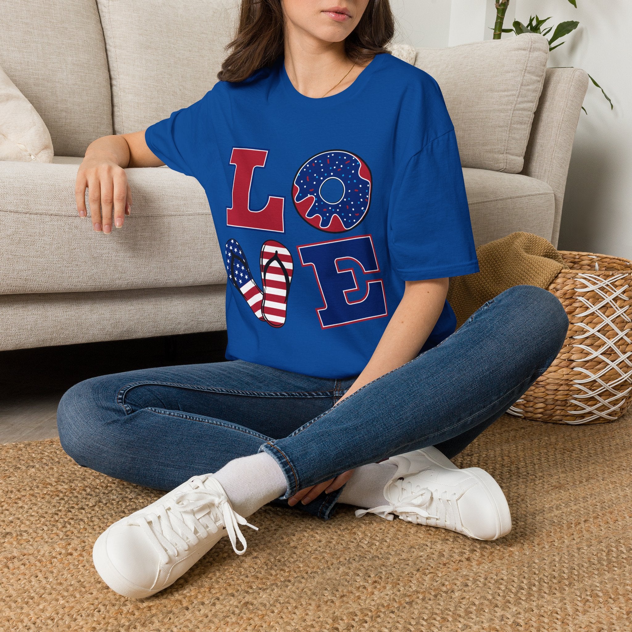 Patriotic 'LOVE' T-Shirt - USA Flag Donut 4th of July Tee