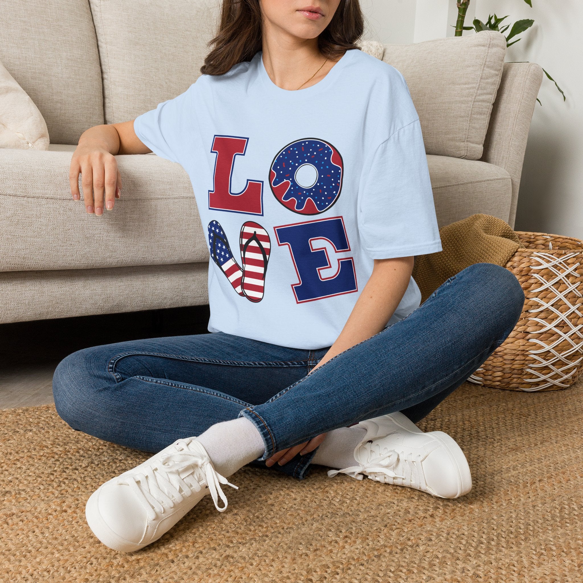 Patriotic 'LOVE' T-Shirt - USA Flag Donut 4th of July Tee