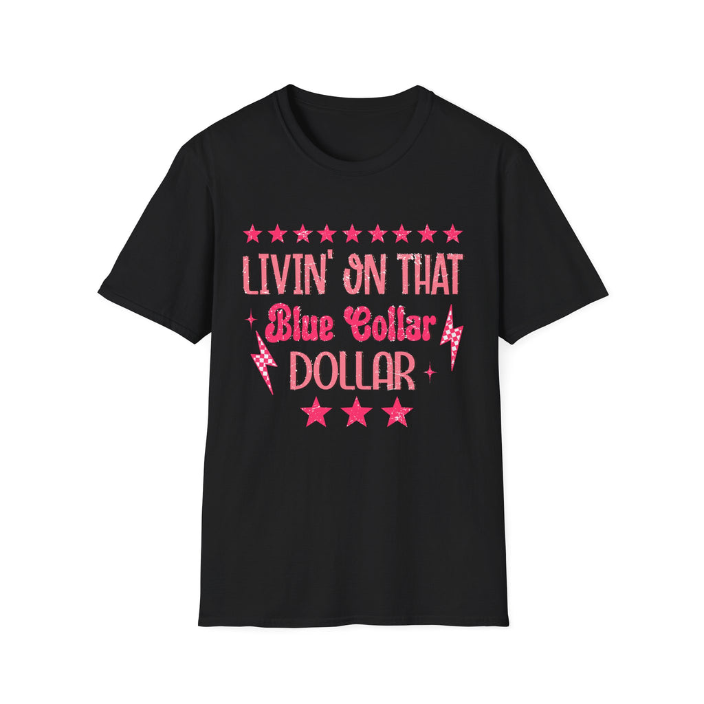 Livin' On That Blue Collar Dollar T-Shirt – Retro Pink Stars Workwear Tee
