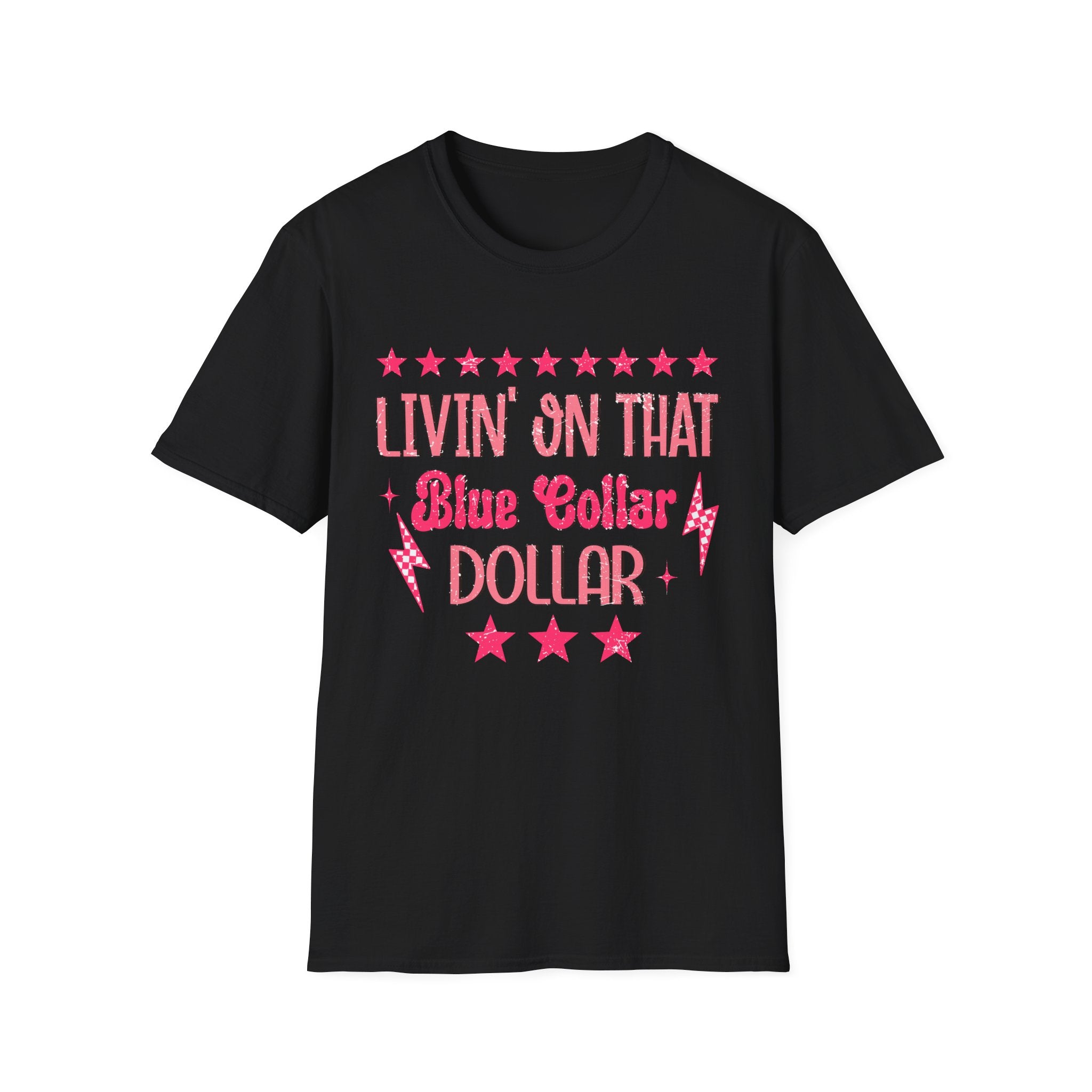 Livin' On That Blue Collar Dollar T-Shirt – Retro Pink Stars Workwear Tee