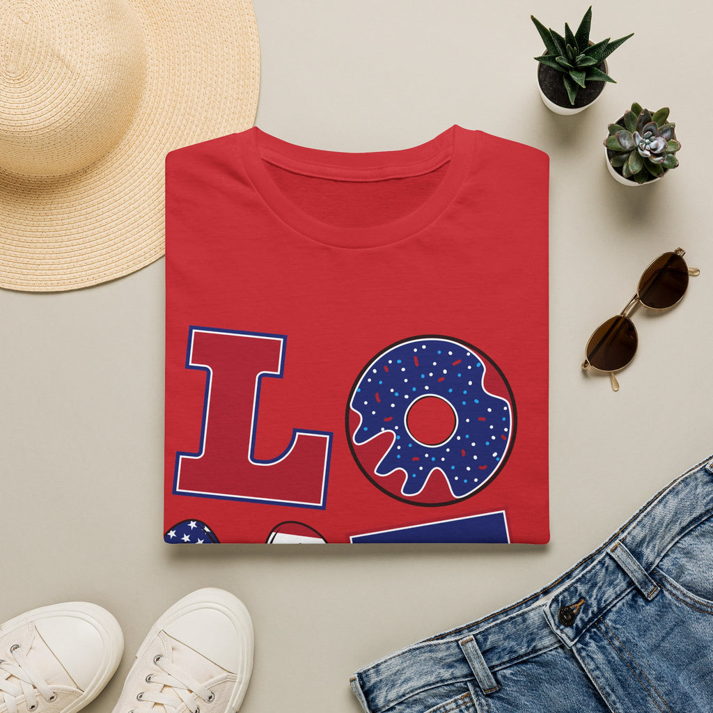 Patriotic 'LOVE' T-Shirt - USA Flag Donut 4th of July Tee