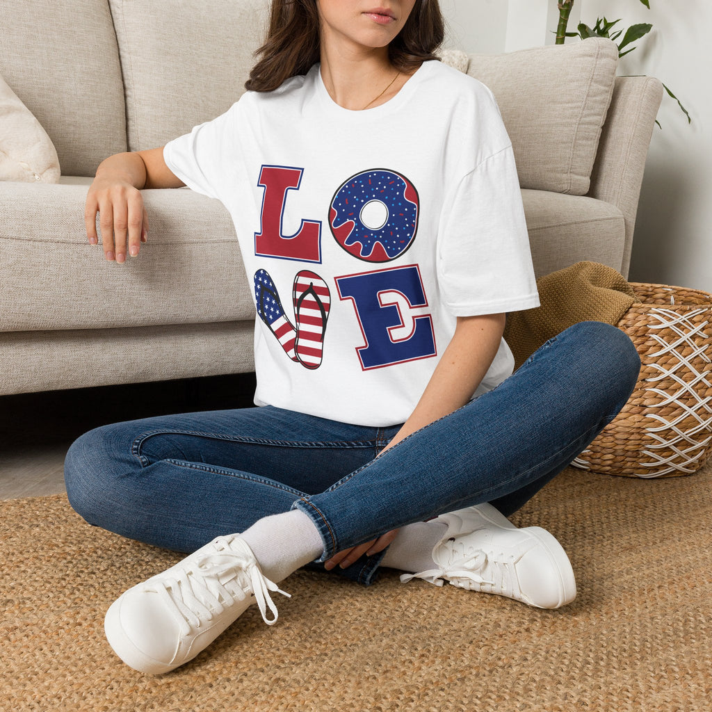 Patriotic 'LOVE' T-Shirt - USA Flag Donut 4th of July Tee
