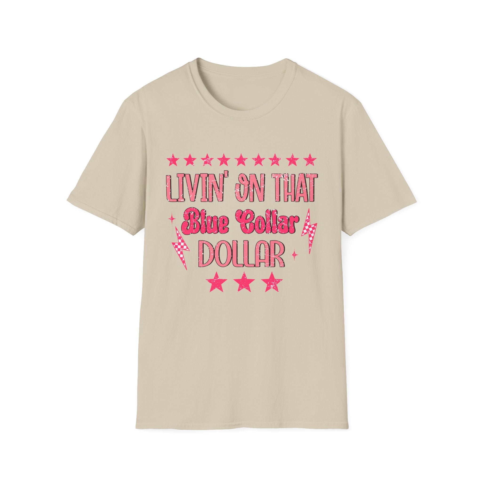 Livin' On That Blue Collar Dollar T-Shirt – Retro Pink Stars Workwear Tee