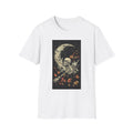 Moon Skeleton T-Shirt — Gothic Skull Crescent Moon Tee with Falling Leaves