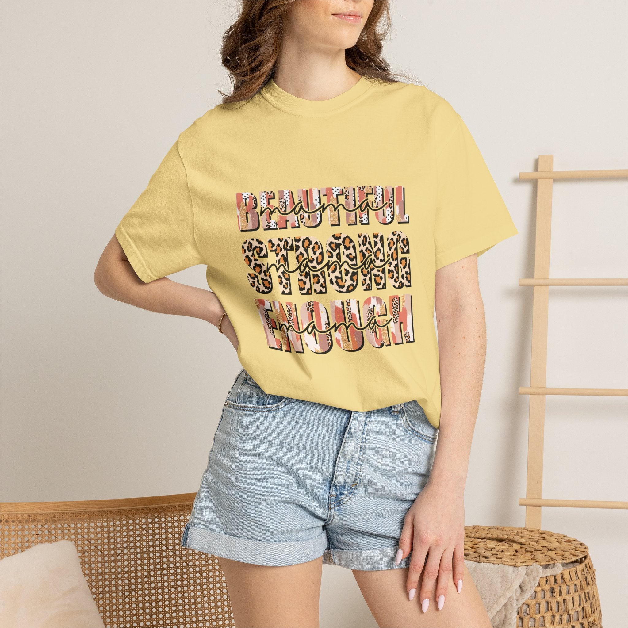 Beautiful Strong Enough T-Shirt — Leopard & Floral Empowerment Tee