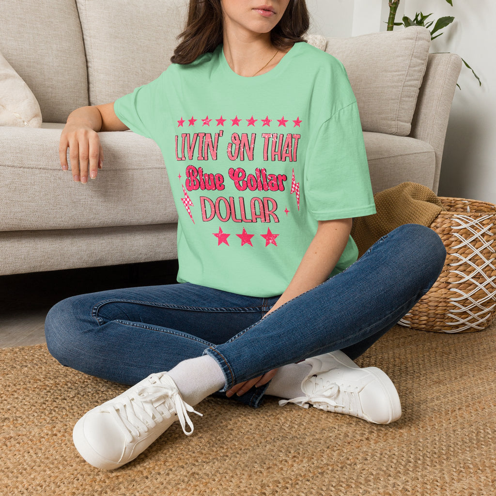 Livin' On That Blue Collar Dollar T-Shirt – Retro Pink Stars Workwear Tee