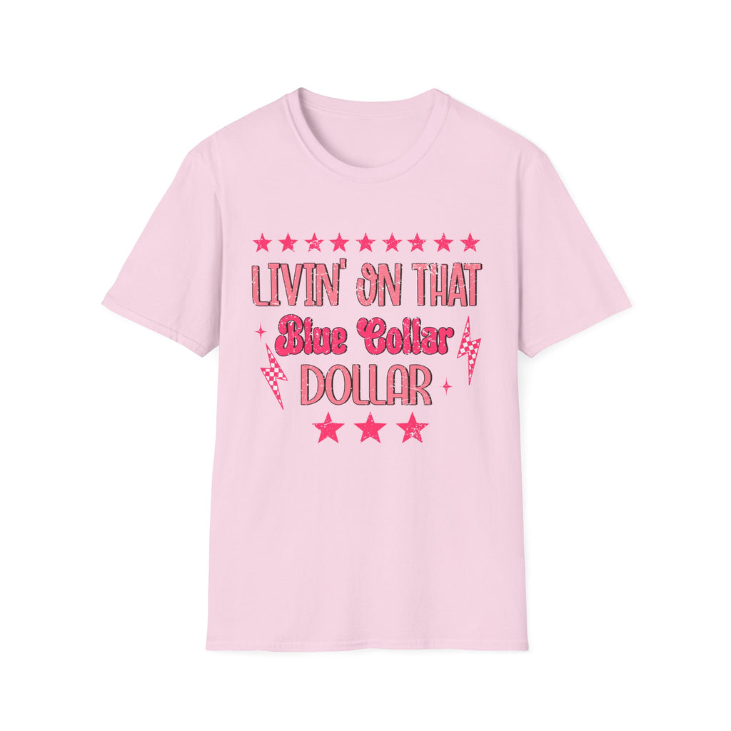 Livin' On That Blue Collar Dollar T-Shirt – Retro Pink Stars Workwear Tee