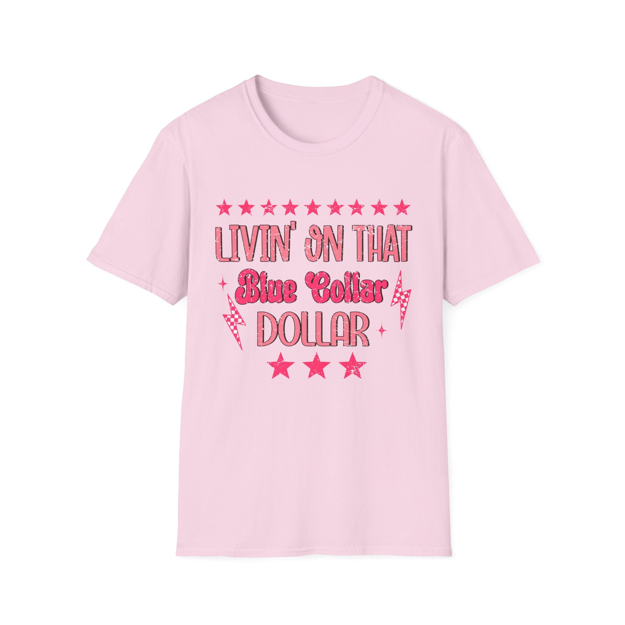 Livin' On That Blue Collar Dollar T-Shirt – Retro Pink Stars Workwear Tee